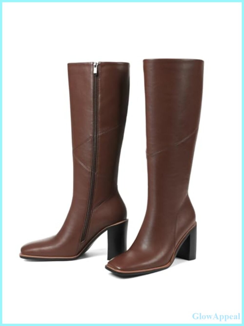 Women's Knee High Boots 3.1 Inch Chunky Heel Square Toe PU Leather Zip Up